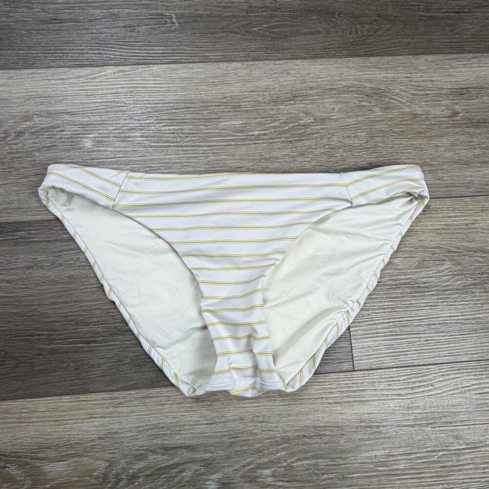 Patagonia Bikini Swim Bottom Womens Size L White Yellow Striped Lined Stretch